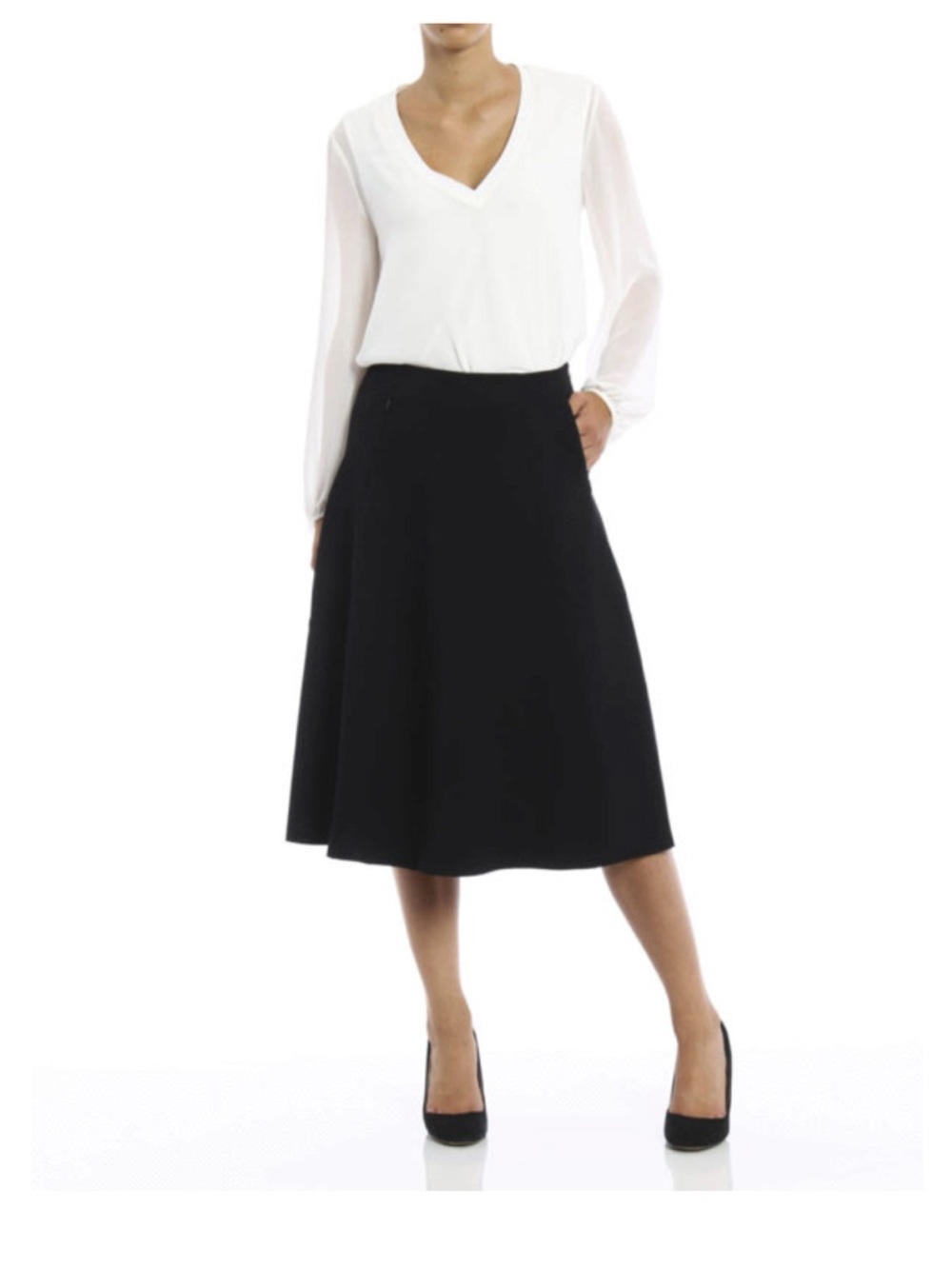 T by Alexander Wang Black Flared Viscose Jersey Midi Skirt